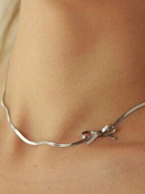 Silver Plated Stainless Steel Bow Choker Necklace